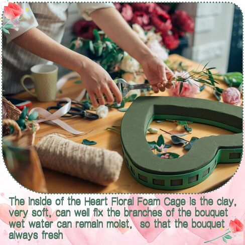 Fiwochic 15.75 x 14.76 Inch Valentine's Day Heart Floral Foam Cage Heart Shaped Flower Arrangements Stand with Suction Cup Blocks Flower Cage Holder for Valentine's Day Wedding Party Decorations in Saudi Arabia