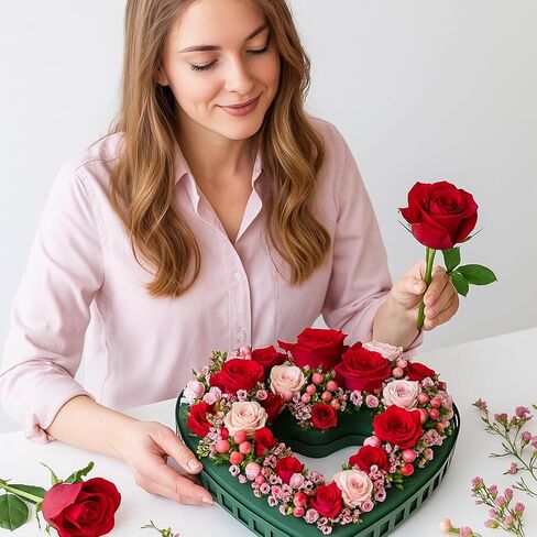 Fiwochic 15.75 x 14.76 Inch Valentine's Day Heart Floral Foam Cage Heart Shaped Flower Arrangements Stand with Suction Cup Blocks Flower Cage Holder for Valentine's Day Wedding Party Decorations in Saudi Arabia