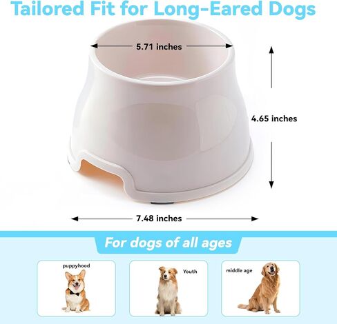 2pcs Long Eared Dog Bowl (Blue & White) - Spaniel Bowls for Dogs Long Ears,No-Spill Food & Water Bowls for Cocker Spaniels, Beagles, Non-Slip, Easy to Clean in Kuwait