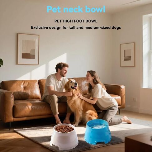2pcs Long Eared Dog Bowl (Blue & White) - Spaniel Bowls for Dogs Long Ears,No-Spill Food & Water Bowls for Cocker Spaniels, Beagles, Non-Slip, Easy to Clean in Kuwait