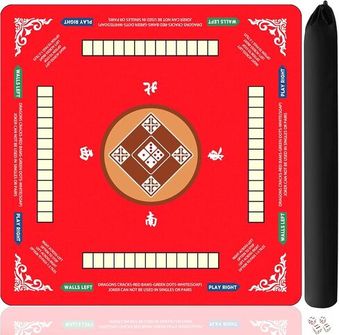 Upgraded Neoprene Mahjong Mat for Table - Anti-Wrinkle Design&Foldable 31.5x31.5 Inch American Mahjongg Travel Mat with Learning Rules, Anti-Slip Noise Reduction Includes Carry Bag&4 Dices(Dark Blue) in Saudi Arabia