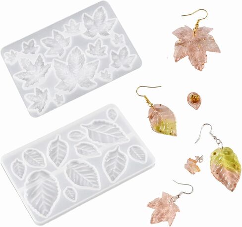 2PCS Leaf Resin Mold Jewelry Silicone Resin Earring Molds Stud Epoxy Casting Mould Maple Leaf Pendant Mold kit for Jewelry Necklace Pendant Supplies DIY in Saudi Arabia