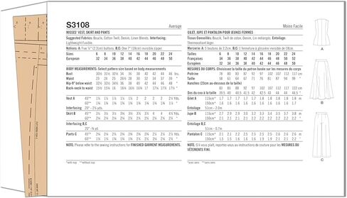 Simplicity SS3108H5 سترة غير مبطنة شبه جاهزة وتنورة واسعة وسراويل واسعة الساق من American Sewing Guild، رمز التصميم S3108، المقاسات 6-8-10-12-14 in Kuwait