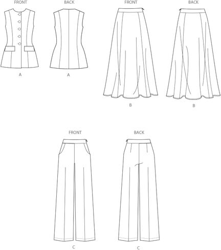 Simplicity SS3108H5 سترة غير مبطنة شبه جاهزة وتنورة واسعة وسراويل واسعة الساق من American Sewing Guild، رمز التصميم S3108، المقاسات 6-8-10-12-14 in Kuwait