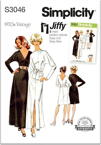 فستان Simplicity SS3046K5 Misses' Vintage 1970's Jiffy Knit مع حزمة نمط خياطة وشاح، رمز التصميم S3046، المقاسات 8-10-12-14-16، متعدد الألوان in Kuwait