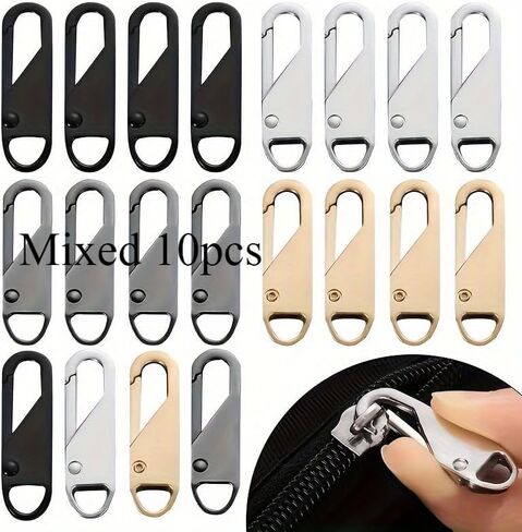 10pcs Zipper Pull Replacements - Easy Installation, Durable Metal Sliders in Assorted Colors - Ideal for Luggage, Jackets & More in Saudi Arabia