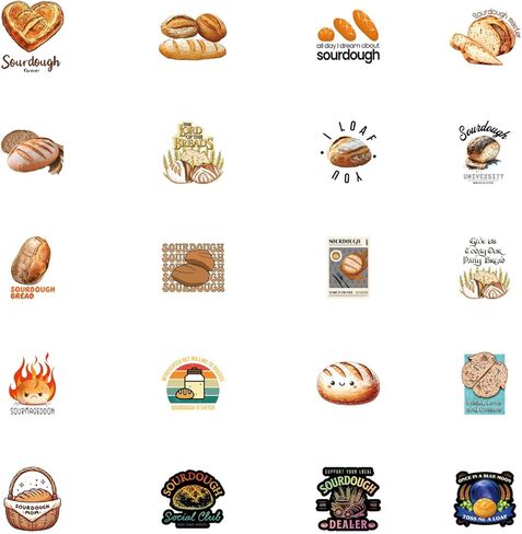61pcs Sourdough Stickers Pack，Cute Cartoon Aesthetic Waterproof Stickers，Vinyl Art Water Bottle,Skateboard,Laptop,Phone,Journaling,Scrapbooking Decals in Saudi Arabia