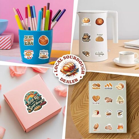 61pcs Sourdough Stickers Pack，Cute Cartoon Aesthetic Waterproof Stickers，Vinyl Art Water Bottle,Skateboard,Laptop,Phone,Journaling,Scrapbooking Decals in Saudi Arabia