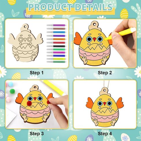 60 PCS Unfinished Easter Ornament Wood Crafts, 12 Styles DIY Unfinished Wood Crafts Kit with Strings, Colored Bells for Crafts Hanging Decorations, Egg Rabbit Bunny Butterfly Flower Hen Happy Easter in Saudi Arabia
