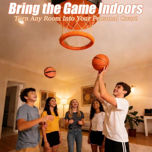 Mini Basketball Hoop, Indoo Ceiling Basketball Hoop, Funny Wall Mount Basketball Game with Ball and Pump for Kids and Adults, Great for Home, Dorms, Offices, and Gifts, No Assembling in Kuwait
