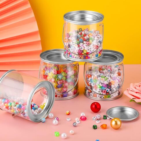 علب طلاء Tuanse، علب طلاء بلاستيكية شفافة مقاس 3 × 3 بوصات، دلو فارغ صغير مع أغطية، حاويات صغيرة شفافة للحرف الفنية، حلوى DIY، مشاريع ديكور حفلات عيد الميلاد (24 حزمة) in Saudi Arabia