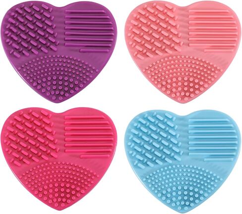 FREEBLOSS 4PCS Quilter Mat Cleaning Pad Heart Shaped Makeup Brush Cleaning Pad for Brushes, Silicone Cleaner Pads Rose Pink, Blue, Pink, Purple 3.2" x 3" x 1" in Saudi Arabia