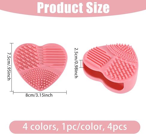 FREEBLOSS 4PCS Quilter Mat Cleaning Pad Heart Shaped Makeup Brush Cleaning Pad for Brushes, Silicone Cleaner Pads Rose Pink, Blue, Pink, Purple 3.2" x 3" x 1" in Saudi Arabia