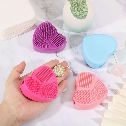 FREEBLOSS 4PCS Quilter Mat Cleaning Pad Heart Shaped Makeup Brush Cleaning Pad for Brushes, Silicone Cleaner Pads Rose Pink, Blue, Pink, Purple 3.2" x 3" x 1" in Saudi Arabia