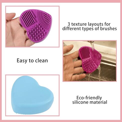 FREEBLOSS 4PCS Quilter Mat Cleaning Pad Heart Shaped Makeup Brush Cleaning Pad for Brushes, Silicone Cleaner Pads Rose Pink, Blue, Pink, Purple 3.2" x 3" x 1" in Saudi Arabia