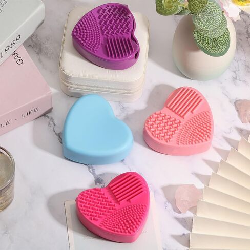 FREEBLOSS 4PCS Quilter Mat Cleaning Pad Heart Shaped Makeup Brush Cleaning Pad for Brushes, Silicone Cleaner Pads Rose Pink, Blue, Pink, Purple 3.2" x 3" x 1" in Saudi Arabia