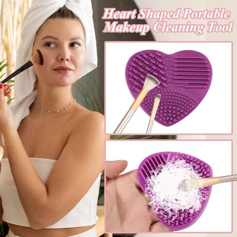 FREEBLOSS 4PCS Quilter Mat Cleaning Pad Heart Shaped Makeup Brush Cleaning Pad for Brushes, Silicone Cleaner Pads Rose Pink, Blue, Pink, Purple 3.2" x 3" x 1" in Saudi Arabia