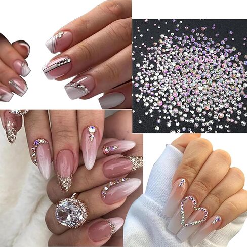 Flat Back Rhinestones of Round Crystal Rhinestones for Crafts Nail Clothes Shoes Bags DIY Art,12-Grid Mixed in Saudi Arabia