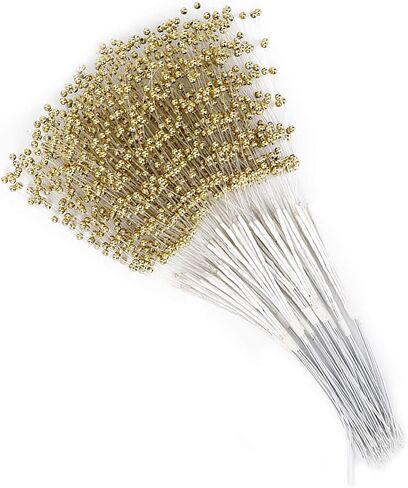 DIY Pearl Sticks, 100 Pieces Beading on Wire Stems ABS Material for Wedding Bouquets, Floral Decorations, Craft Accessories (Gold) in Saudi Arabia