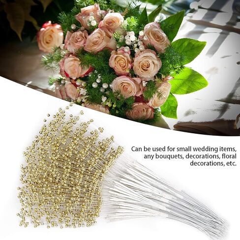 DIY Pearl Sticks, 100 Pieces Beading on Wire Stems ABS Material for Wedding Bouquets, Floral Decorations, Craft Accessories (Gold) in Saudi Arabia