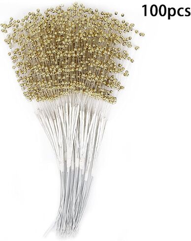 DIY Pearl Sticks, 100 Pieces Beading on Wire Stems ABS Material for Wedding Bouquets, Floral Decorations, Craft Accessories (Gold) in Saudi Arabia