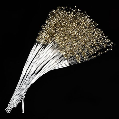 DIY Pearl Sticks, 100 Pieces Beading on Wire Stems ABS Material for Wedding Bouquets, Floral Decorations, Craft Accessories (Gold) in Saudi Arabia