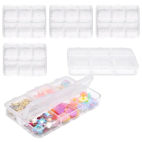 6Pcs Nail Beads Jewelry Storage Box Nail Tool Small Craft Container, 6 Compartment Plastic Rhinestone DIY Beads Storage Box, Display Container, Transparent in Saudi Arabia