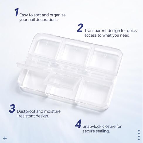 6Pcs Nail Beads Jewelry Storage Box Nail Tool Small Craft Container, 6 Compartment Plastic Rhinestone DIY Beads Storage Box, Display Container, Transparent in Saudi Arabia
