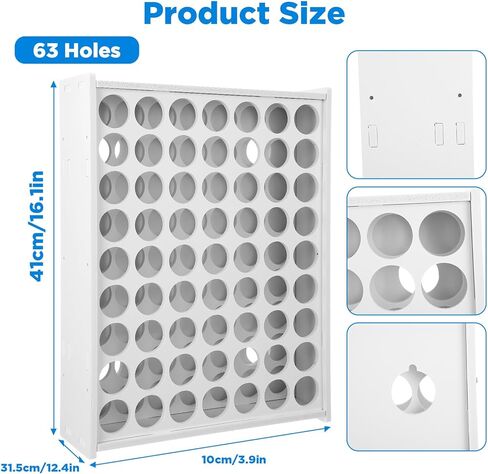 White Paint Organizer, 63 Holes PVC Craft Storage, Vertical Wall Mounted Rack for 2oz Craft Paints in Saudi Arabia