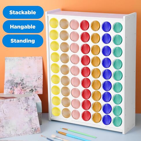 White Paint Organizer, 63 Holes PVC Craft Storage, Vertical Wall Mounted Rack for 2oz Craft Paints in Saudi Arabia
