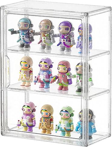 Clear Acrylic Display Case for Figures&Collectibles,3 Tier Lego Labubu Toy Box, Desktop or Storage Bin with 2 Removable Shelves,Figurine Display Shelf,Stackable Display Cabinet for Collectibles-1 Pack in Saudi Arabia