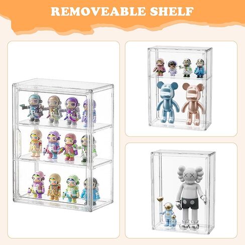 Clear Acrylic Display Case for Figures&Collectibles,3 Tier Lego Labubu Toy Box, Desktop or Storage Bin with 2 Removable Shelves,Figurine Display Shelf,Stackable Display Cabinet for Collectibles-1 Pack in Saudi Arabia