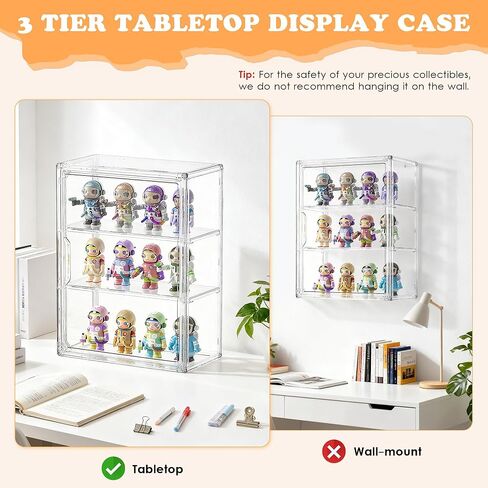 Clear Acrylic Display Case for Figures&Collectibles,3 Tier Lego Labubu Toy Box, Desktop or Storage Bin with 2 Removable Shelves,Figurine Display Shelf,Stackable Display Cabinet for Collectibles-1 Pack in Saudi Arabia