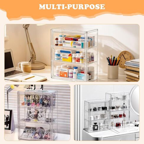 Clear Acrylic Display Case for Figures&Collectibles,3 Tier Lego Labubu Toy Box, Desktop or Storage Bin with 2 Removable Shelves,Figurine Display Shelf,Stackable Display Cabinet for Collectibles-1 Pack in Saudi Arabia