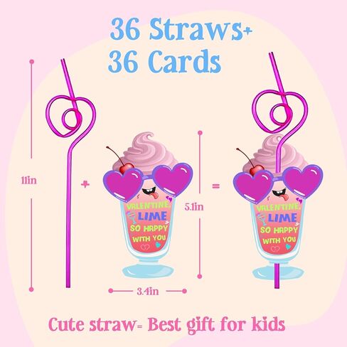 هدايا عيد الحب للأطفال، 36 حزمة من بطاقات عيد الحب مع مجموعة من القش المجنون القابل لإعادة الاستخدام - بطاقات تبادل عيد الحب للفتيات والأولاد والأطفال الصغار في الفصول الدراسية والحفلات المدرسية in Kuwait