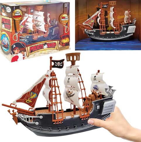 The Dreidel Company 10 inch Pirate Boat Detailed Pirate Ship Adventure Playset, Pirate Toy, Pirate Party Favor, Excellent for Children Ages 3+ in Saudi Arabia