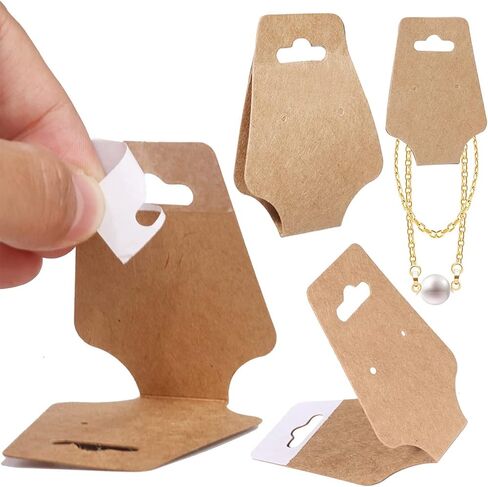 200 PCS Necklace Display Cards - Self Adhesive Kraft Paper Cards for Necklaces, Keychains, Bracelets & Jewelry in Kuwait