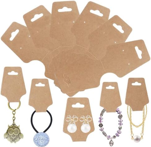 200 PCS Necklace Display Cards - Self Adhesive Kraft Paper Cards for Necklaces, Keychains, Bracelets & Jewelry in Kuwait