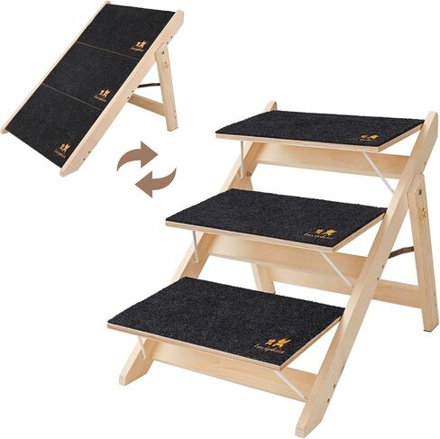 سلالم الكلاب الخشبية من لوسيفيا للكلاب الصغيرة 2 في 1 خطوات الكلب القابلة للطي للأسرة والسيارات والأريكة ومنحدر الحيوانات الأليفة المضاد للانزلاق مع 3 خطوات سلالم الحيوانات الأليفة الداخلية للقطط الأليفة المتوسطة والكبيرة الأكبر سنًا حتى 220 رطلاً in Kuwait