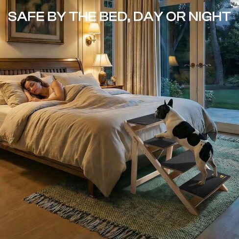 سلالم الكلاب الخشبية من لوسيفيا للكلاب الصغيرة 2 في 1 خطوات الكلب القابلة للطي للأسرة والسيارات والأريكة ومنحدر الحيوانات الأليفة المضاد للانزلاق مع 3 خطوات سلالم الحيوانات الأليفة الداخلية للقطط الأليفة المتوسطة والكبيرة الأكبر سنًا حتى 220 رطلاً in Kuwait