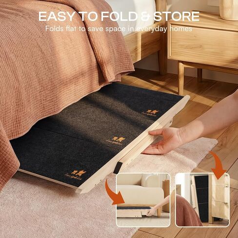 سلالم الكلاب الخشبية من لوسيفيا للكلاب الصغيرة 2 في 1 خطوات الكلب القابلة للطي للأسرة والسيارات والأريكة ومنحدر الحيوانات الأليفة المضاد للانزلاق مع 3 خطوات سلالم الحيوانات الأليفة الداخلية للقطط الأليفة المتوسطة والكبيرة الأكبر سنًا حتى 220 رطلاً in Kuwait