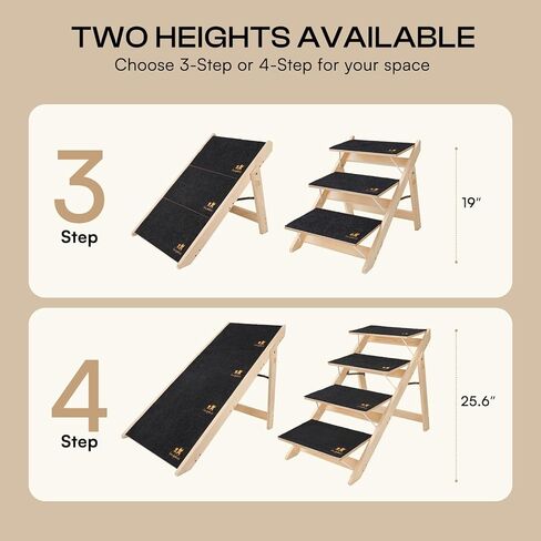 سلالم الكلاب الخشبية من لوسيفيا للكلاب الصغيرة 2 في 1 خطوات الكلب القابلة للطي للأسرة والسيارات والأريكة ومنحدر الحيوانات الأليفة المضاد للانزلاق مع 3 خطوات سلالم الحيوانات الأليفة الداخلية للقطط الأليفة المتوسطة والكبيرة الأكبر سنًا حتى 220 رطلاً in Kuwait