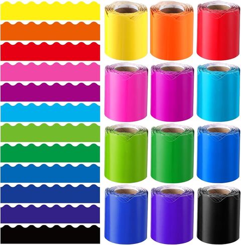 Wiooffen 12 Rolls 393ft Boho Colors Bulletin Board Borders Colorful Classroom Border Trims Color Scalloped Trim Bulletin Board Decoration for Classroom School Chalkboard Door Wall Decor (Boho Colors) in Saudi Arabia
