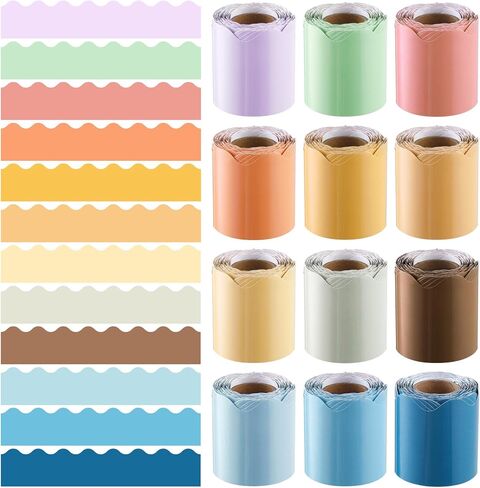 Wiooffen 12 Rolls 393ft Boho Colors Bulletin Board Borders Colorful Classroom Border Trims Color Scalloped Trim Bulletin Board Decoration for Classroom School Chalkboard Door Wall Decor (Boho Colors) in Saudi Arabia