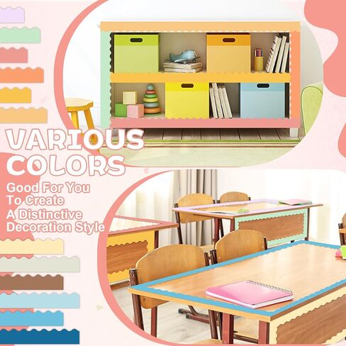 Wiooffen 12 Rolls 393ft Boho Colors Bulletin Board Borders Colorful Classroom Border Trims Color Scalloped Trim Bulletin Board Decoration for Classroom School Chalkboard Door Wall Decor (Boho Colors) in Saudi Arabia