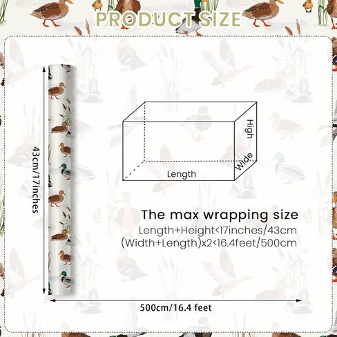 Pineraap Mallard Duck Wrapping Paper Roll Watercolor Duck Animal Wrapping Paper Reed Design Gift Wrap for Holiday, Birthday, 17Inch x16.4Feet in Saudi Arabia