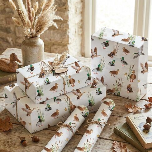 Pineraap Mallard Duck Wrapping Paper Roll Watercolor Duck Animal Wrapping Paper Reed Design Gift Wrap for Holiday, Birthday, 17Inch x16.4Feet in Saudi Arabia