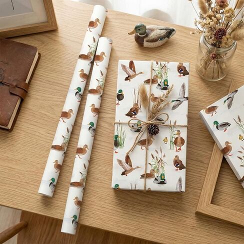 Pineraap Mallard Duck Wrapping Paper Roll Watercolor Duck Animal Wrapping Paper Reed Design Gift Wrap for Holiday, Birthday, 17Inch x16.4Feet in Saudi Arabia