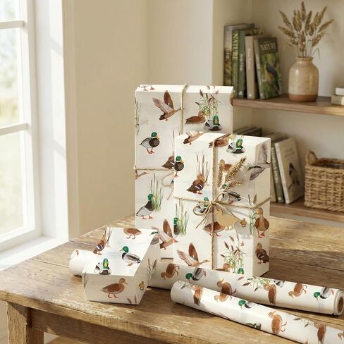 Pineraap Mallard Duck Wrapping Paper Roll Watercolor Duck Animal Wrapping Paper Reed Design Gift Wrap for Holiday, Birthday, 17Inch x16.4Feet in Saudi Arabia