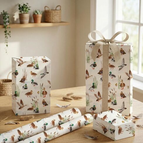 Pineraap Mallard Duck Wrapping Paper Roll Watercolor Duck Animal Wrapping Paper Reed Design Gift Wrap for Holiday, Birthday, 17Inch x16.4Feet in Saudi Arabia
